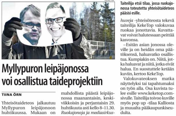 Leipäjonoja ja mediasirkushuveja kansalle 2016, menovinkki Helsingin Uutiset 23.4.2016